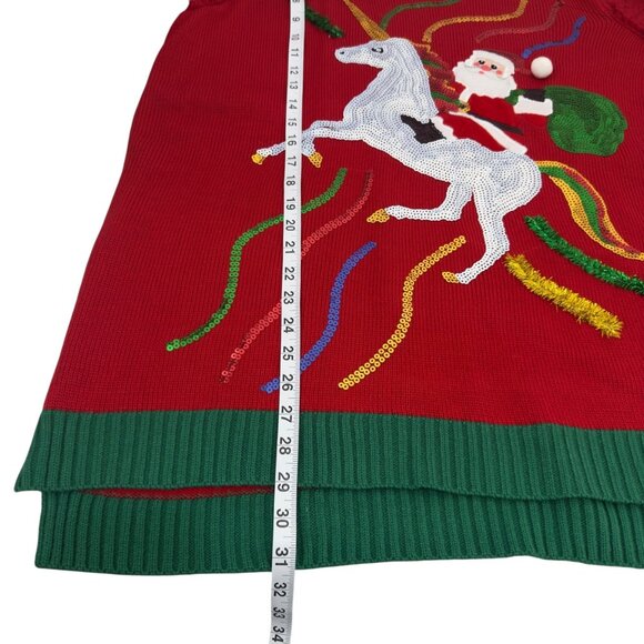 Jane Street Womens SZ 1X Christmas Unicorn Sweater Red Green Sequined Knit - Picture 4 of 8